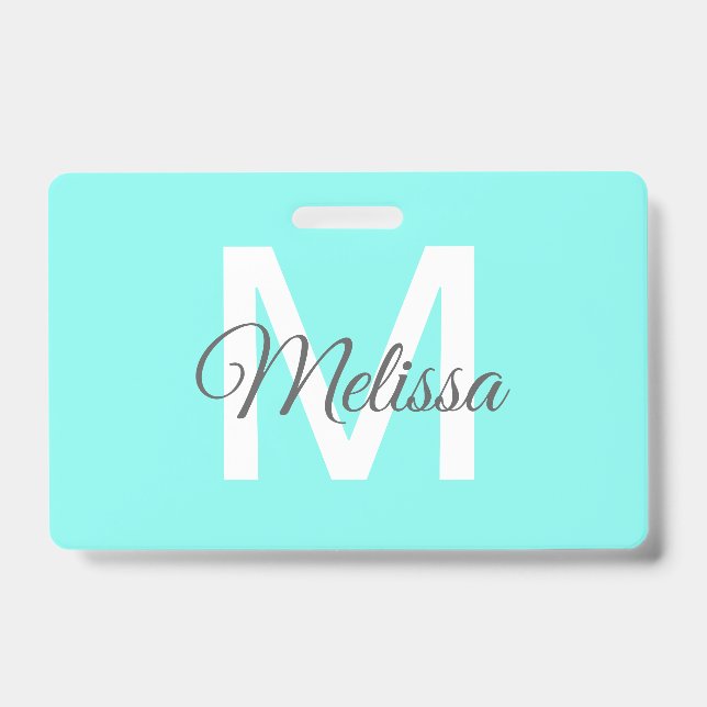Badge plage chic fille abstrait turquoise bleu aqua (Avant)