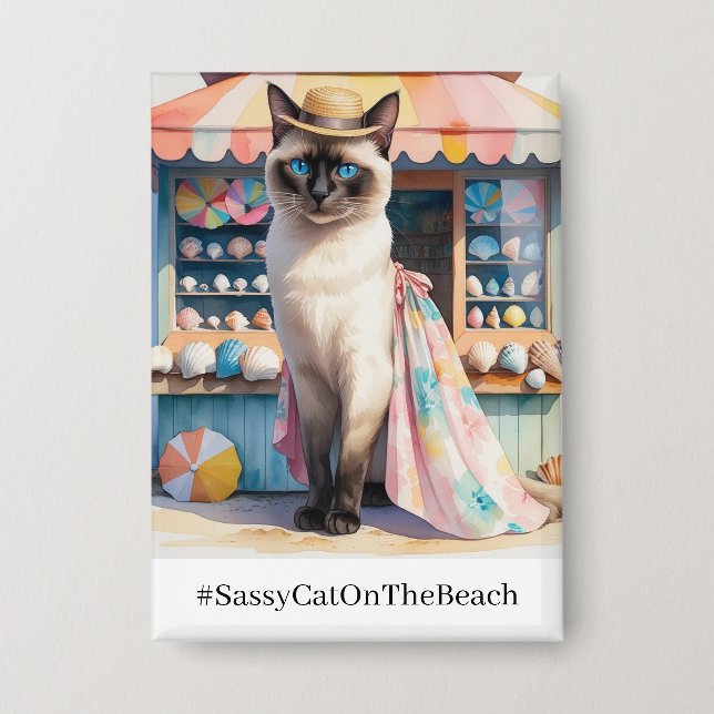 Badge Plage pour chats sur le thème des amoureux de chat (Recto)