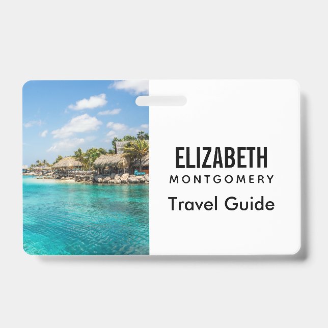 Badge Plage tropicale pittoresque avec des huttes de cha (Avant)