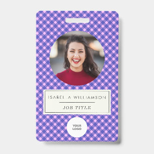 Badge Plaid Rose Violet ID Photo d'Employé d'Entreprise