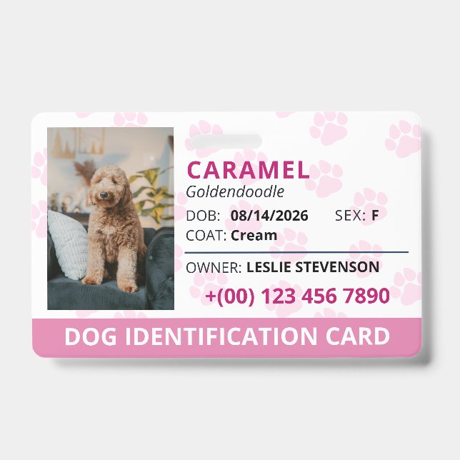 Badge Plaque d'identification de chien avec photo et nom (Avant)