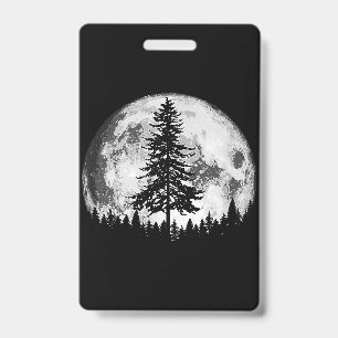 Badge Pleine lune rétro et minimaliste Arbre à pin Vinta