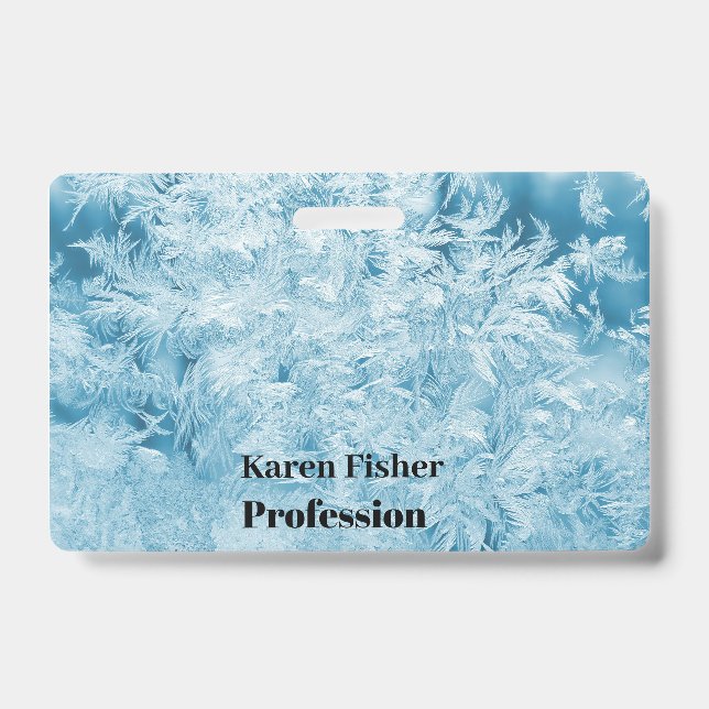 Badge plumes bleues abstraites et flocons de neige (Avant)