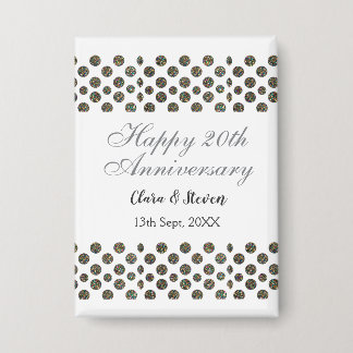 Badge points ARGENT scintillants joyeux 20e anniversaire