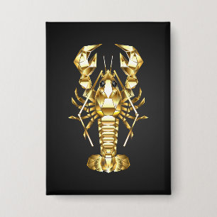 Badge Poisson à langouste polygonale dorée sur noir