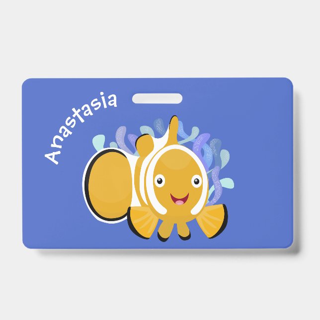 Badge Poisson clown joyeux et mignon anémone de mer dess (Avant)