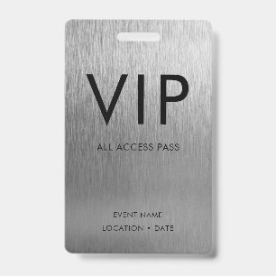 Badge Police Simple VIP sur Métal Argenté Brossé