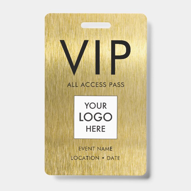 Badge Police Simple VIP sur Métal Doré Brossé (Avant)