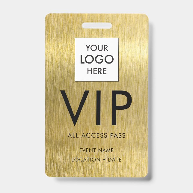Badge Police Simple VIP sur Métal Doré Brossé (Avant)
