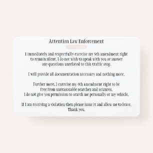 Badge Police Traffic Stop Connaissez votre carte de droi