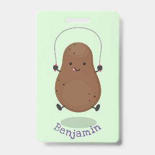 Badge Pomme de terre heureuse et mignonne sautant à la c