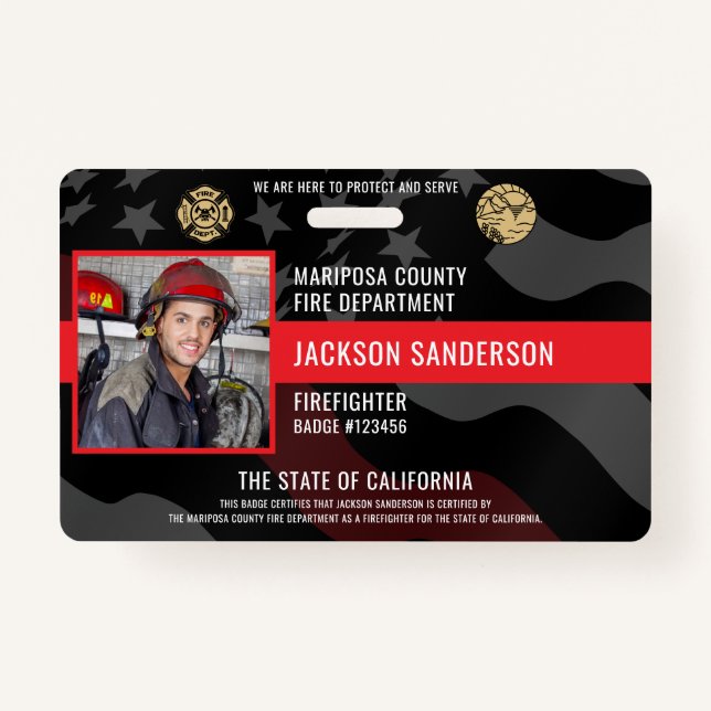 Badge Pompier Service des incendies Photo Code de l'empl (Devant)