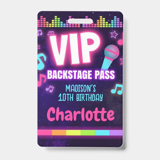 Badge Pop Star Anniversaire VIP Backstage Pass Lanyard (Face)