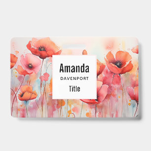 Badge Poppies d'aquarelle rouge dans un champ