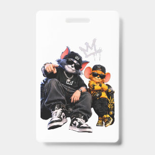 Badge Port-clés rond chat Streetwear Hip-Hop Cool