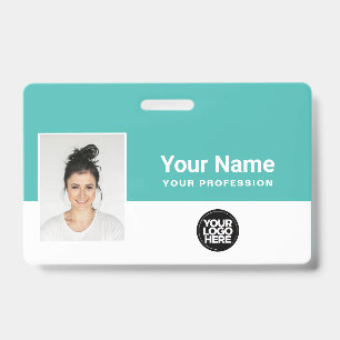 Badge Porte-badge personnalisé turquoise avec logo et no