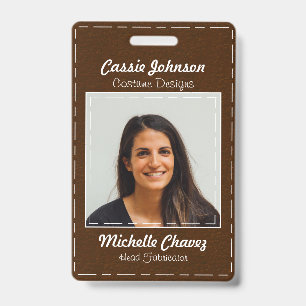 Badge Porte-photo en cuir moderne marron foncé