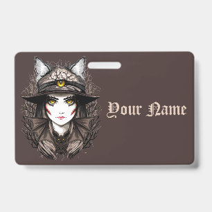 Badge Portrait de chat sorcière Halloween effrayant mign