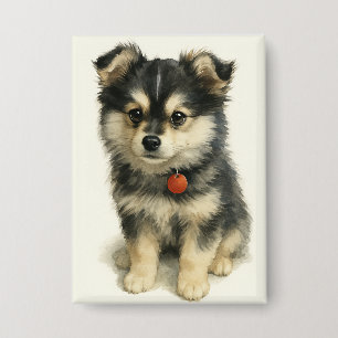 Badge Portrait de chiot Pomchi à l'aquarelle adorable