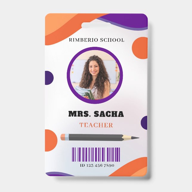 Badge Portrait de société d'enseignant moderne violet et (Avant)