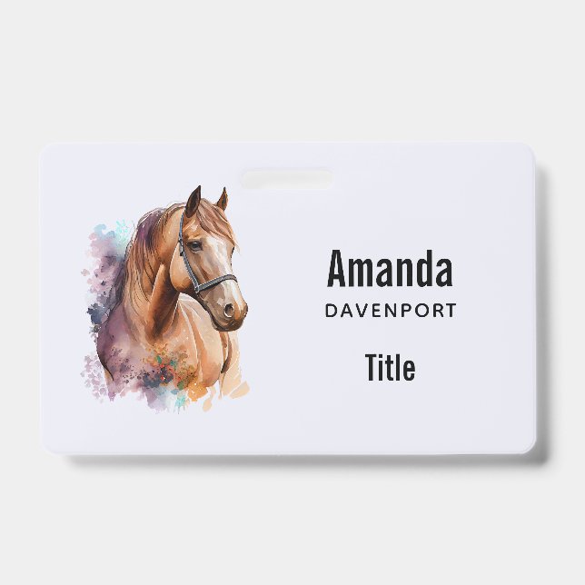 Badge Portrait de tête de cheval brun à l'aquarelle (Avant)