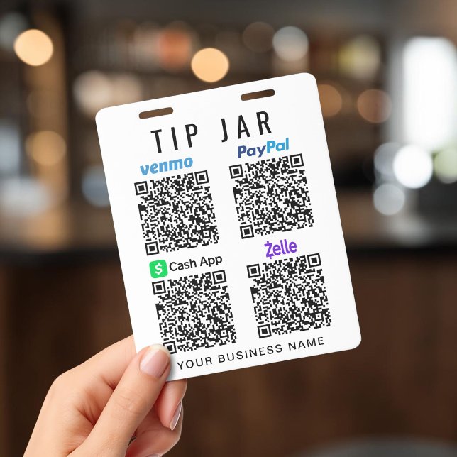 Badge Pot à pourboire Venmo PayPal CashApp Zelle Code QR (Tip Jar Venmo PayPal CashApp Zelle QR Code Tipping Badge)