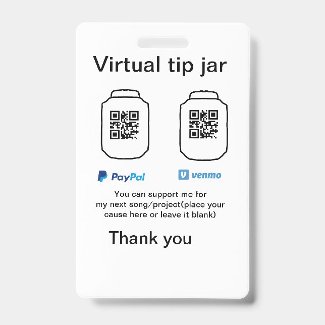 Badge Pot virtuel de pourboires code q r don d'argent Pa (Avant)