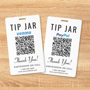 Badge Pourboire numérique Code QR Venmo PayPal Caisse de