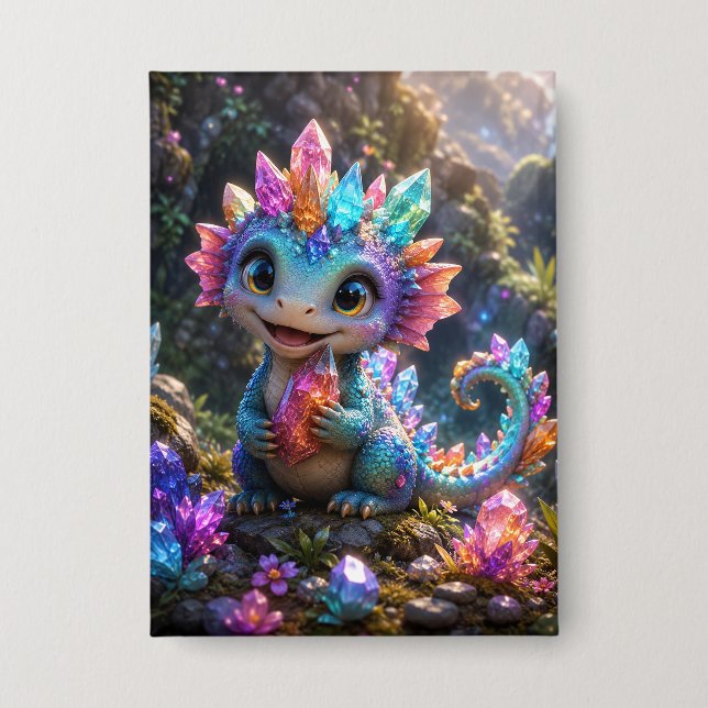 Badge Pousse de cristal – Fantaisie de dragon de cristal (Recto)