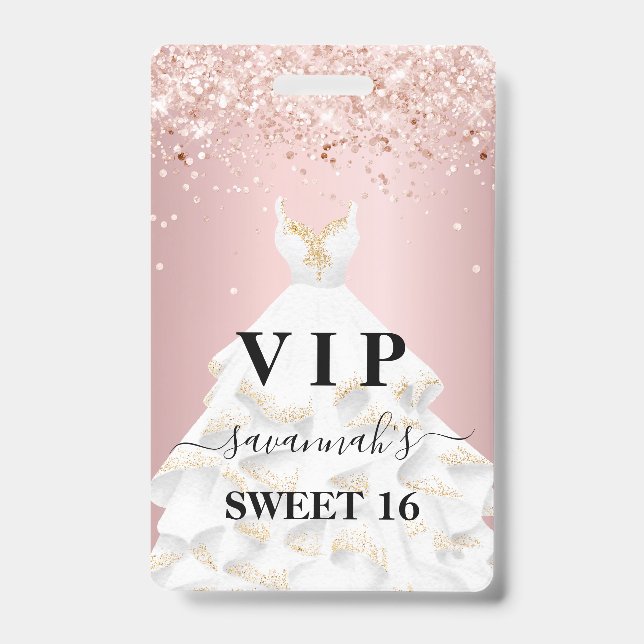 Badge Poussette 16 rose blush poussière de glitter nom v (Avant)