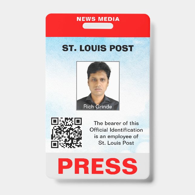 Badge Presse double face rouge gris clair avec photo et  (Avant)