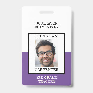Badge Professeur de photo d'école violet et blanc