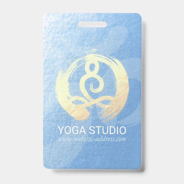 Badge Professeur de Yoga Pose de Méditation Bleu et Or Z (Avant)