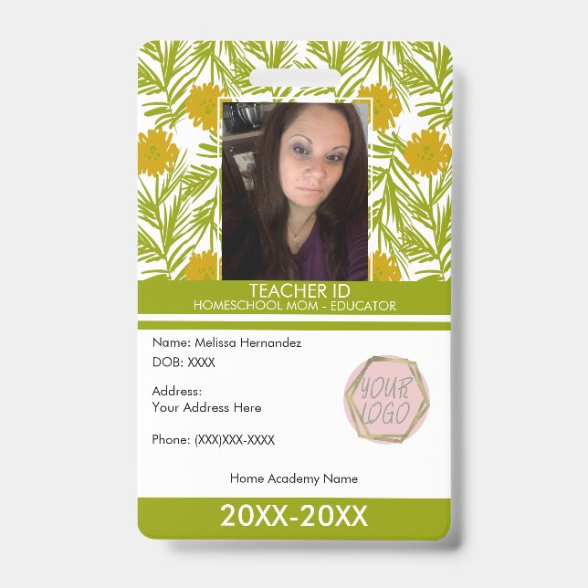 Badge Professeur Écolage à Domicile École Maman Florales (Avant)