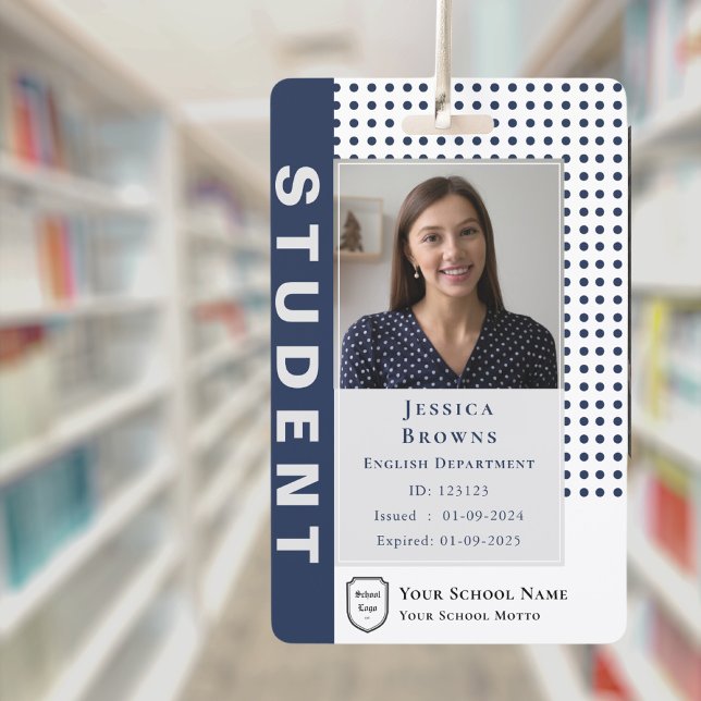 Badge Professeur élève moderne bleu marine Photo Univers (Modern Student Teacher Navy Blue Photo University Badge)