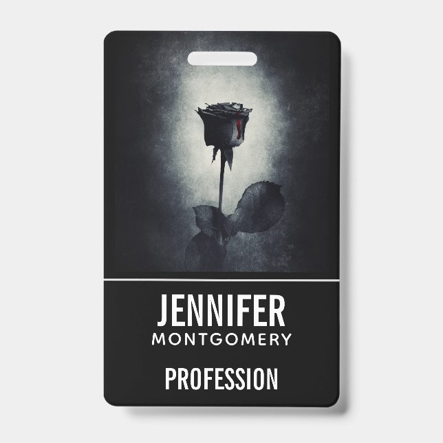 Badge Profession Macabre de Rose Noire Gothique qui dégo (Avant)