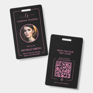 Badge Professionnel de Beauté Esthétique Nom ID Rose Noi