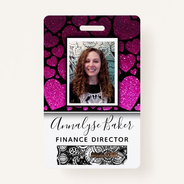 Badge Professionnel de la Parties scintillant des coeurs (Devant)