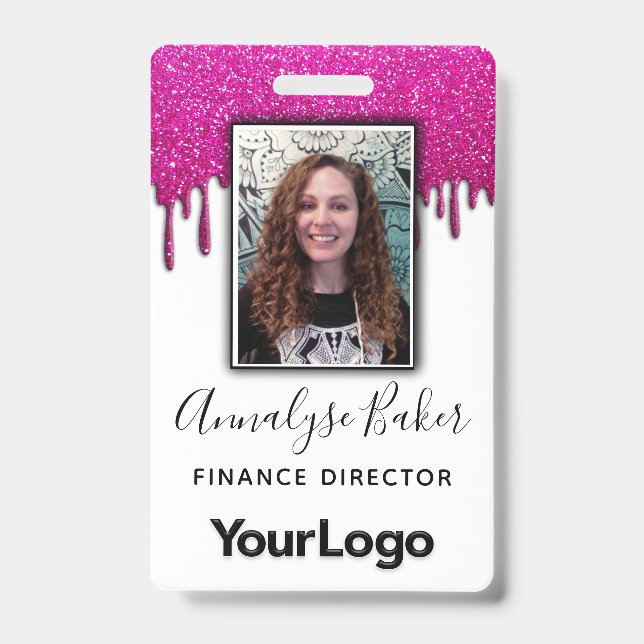 Badge Professionnel de la Parties scintillant rose chaud (Avant)