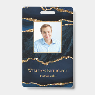 Badge professionnel en agate bleu marine or