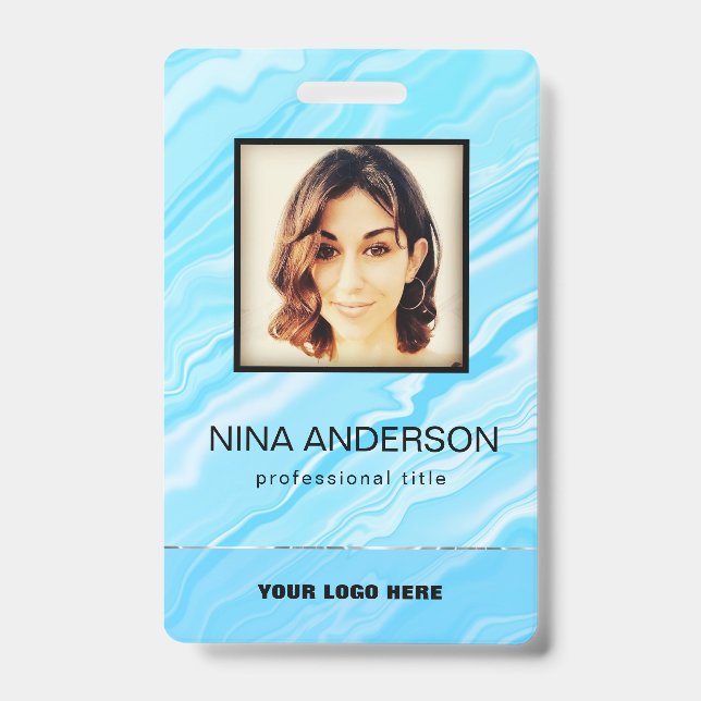 Badge professionnel photo sur fond bleu  (Avant)