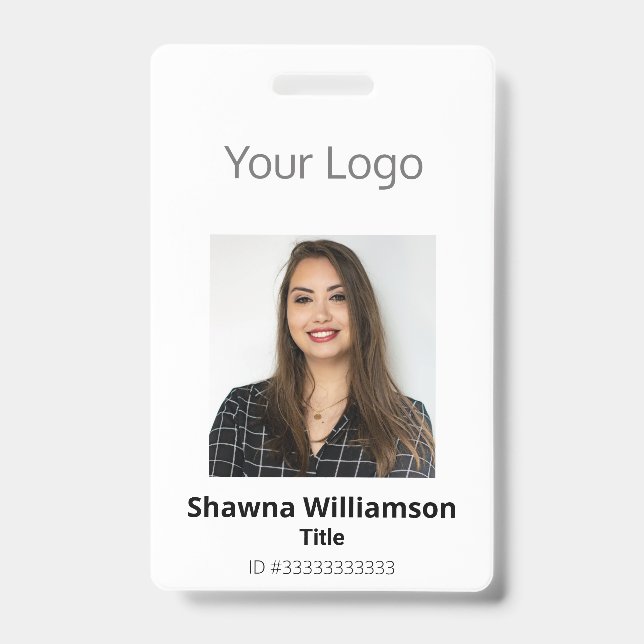 Badge Professionnel Votre Logo Photo Code-Barres ID Blan (Avant)