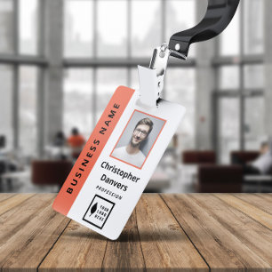 Badge Propre Orange Blanc Ajoutez Votre Logo Employé de