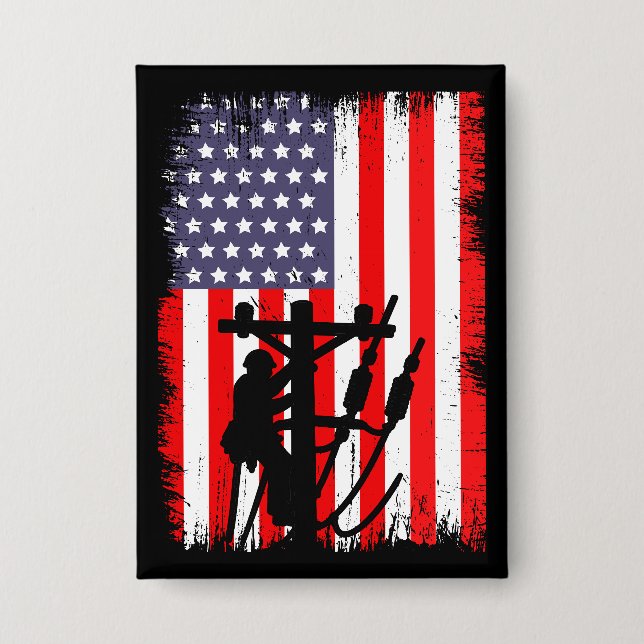 Badge Proud American Lineman Patriotic Utility Worker (Recto)