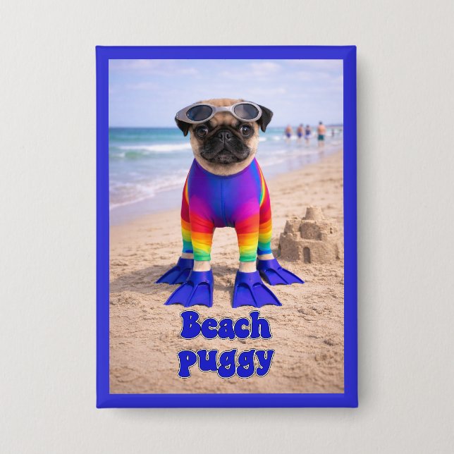 Badge Pug de plage (Recto)