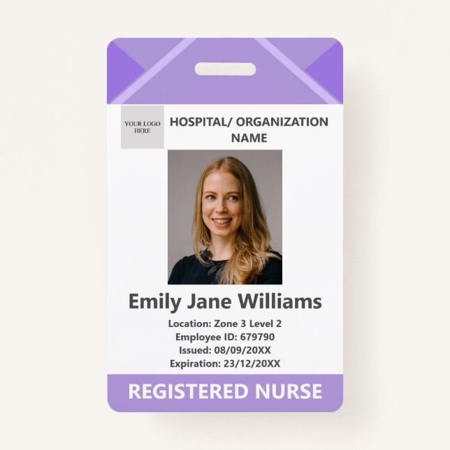 Badge Purple Medical Doctor Nurse Aged Security Photo ID (Devant)