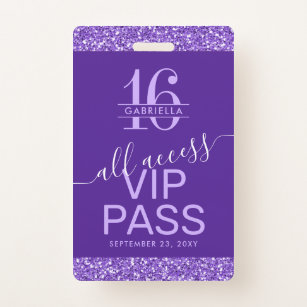 Badge Purple Sweet 16 Invitation VIP Pass