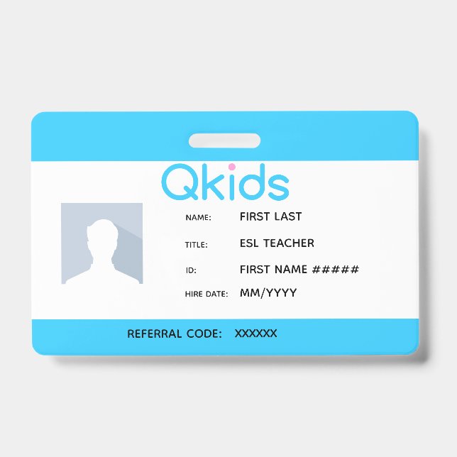 Badge QKids ESL ID de l'enseignant (Avant)