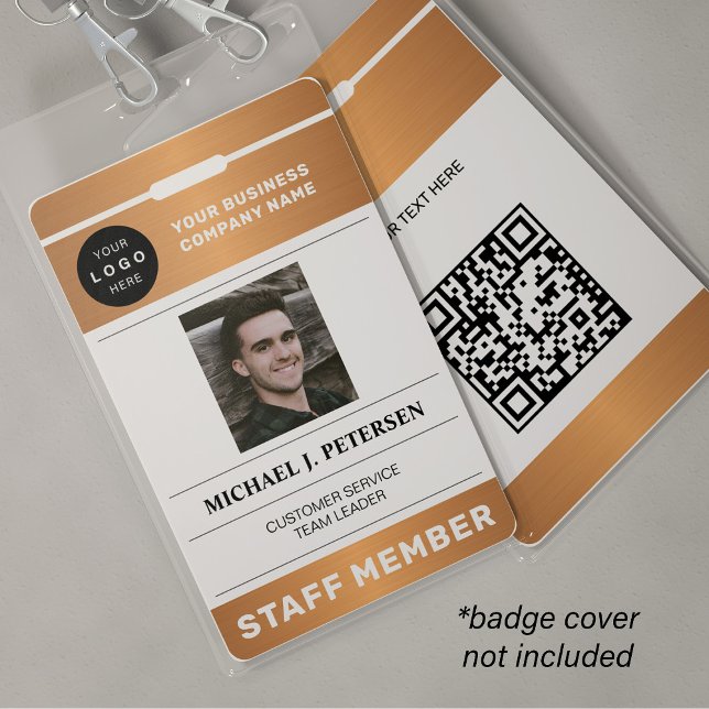 Badge QR code business logo employee photo copper ID (Créateur téléchargé)