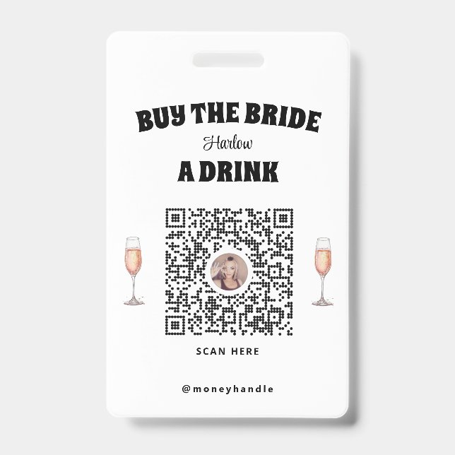 Badge QR-Code "La future mariée offre un verre" (Avant)